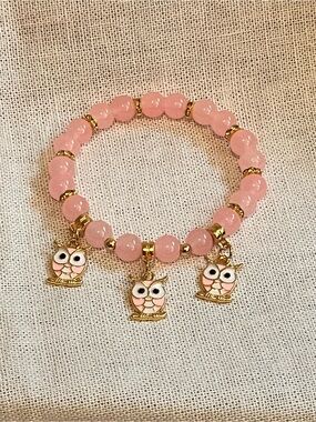 Pink Beaded Owl Charm Bracelet - Women Jewelry Bracelets